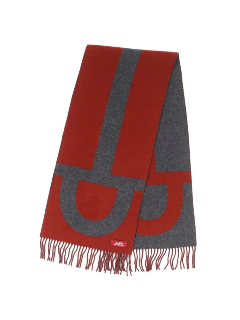 Hermes Grand Mall Cashmere Fringe Scarf Bicolor Brown Gray - Picture 3 of 9